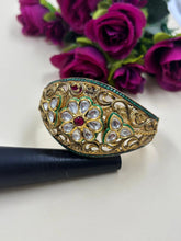 Designer Gold Plated Antique Broad Kundan Bracelet